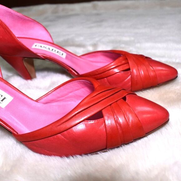 Casadei Red Patent Leather Kitten Heels Pointed Toe Vintage Designer 8.5/7 - Picture 8 of 14